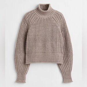 H&M NWOT Chunky Wool Blend Cable Knit Mock Neck Sweater Taupe, XS